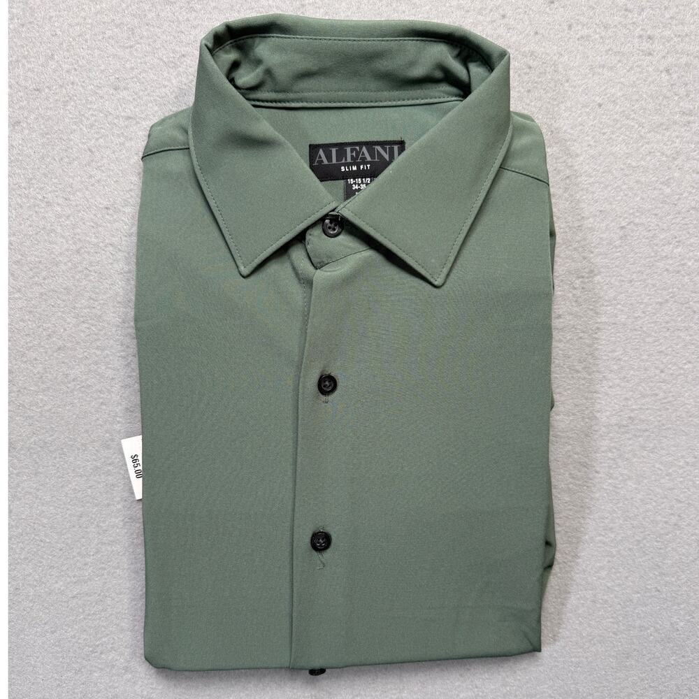 Alfani Men's Slim Fit 4-Way Stretch Dress Shirt, Organic Green 15-15.5 34-35 $65